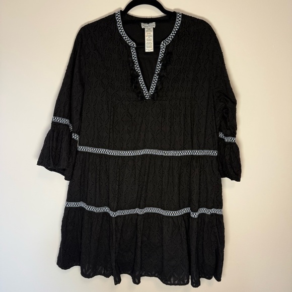 Tommy Bahama Dresses & Skirts - Tommy Bahama Black Tunic Dress with White Embroidery and Tassels Size XL